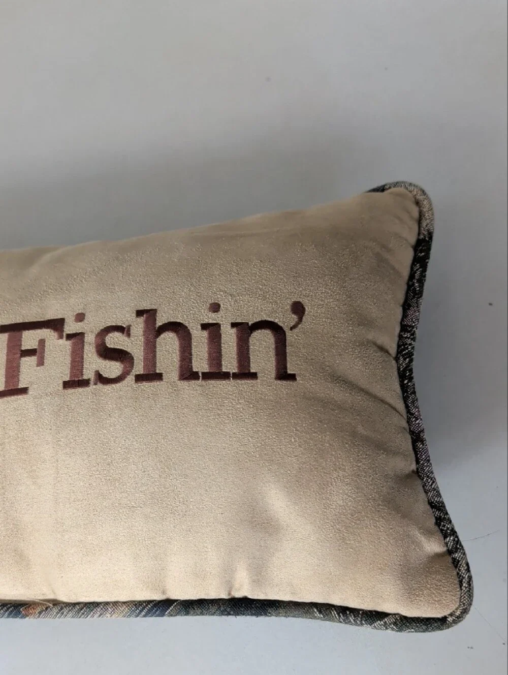 Scenic Fisherman Tapestry Accent Pillow Blue Green Dad Fishing Deer River Nature